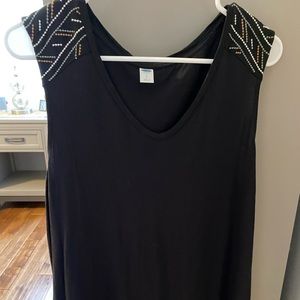 Old Navy - Like New, Black Embroidered Tank Top, Scoop Neck, Round Hem. Size L.